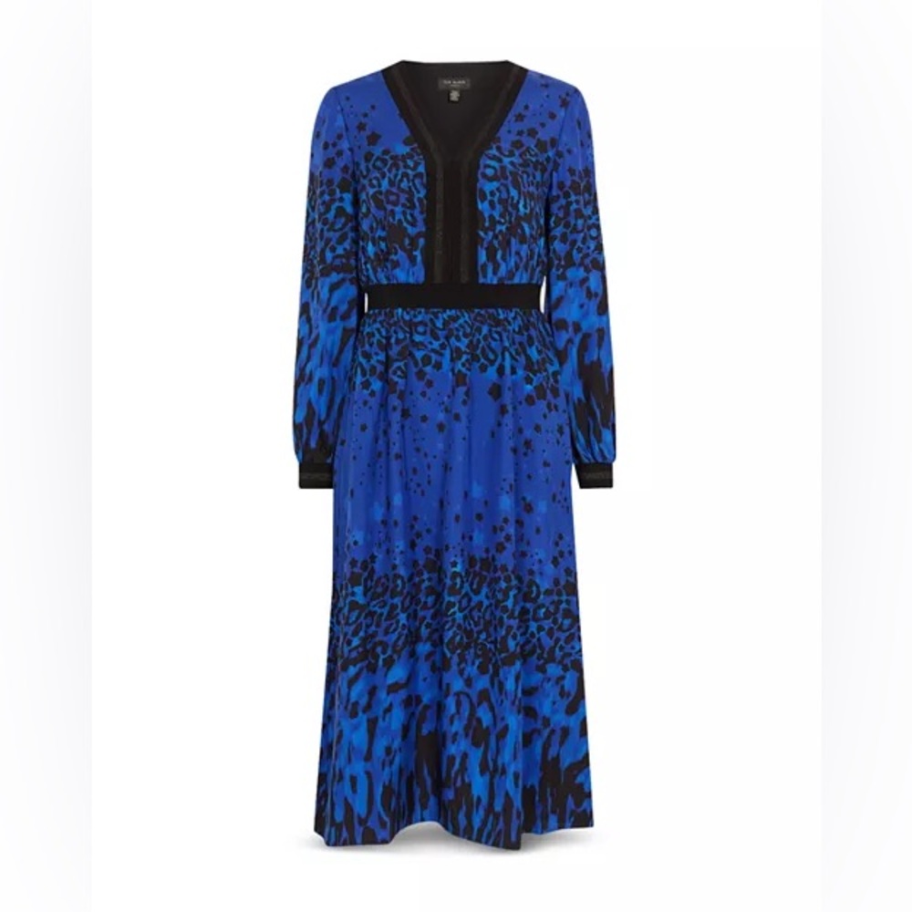 Ted Baker Maryema Topaz Print Midi Dress Black Bright Blue  Size 5